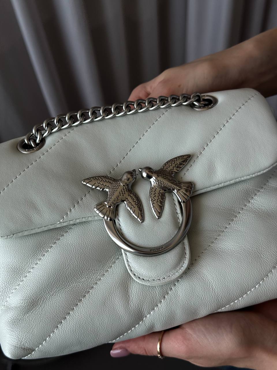 Pinko Love Mini Icon Puff Bag in Black Leather White/Silver - 4