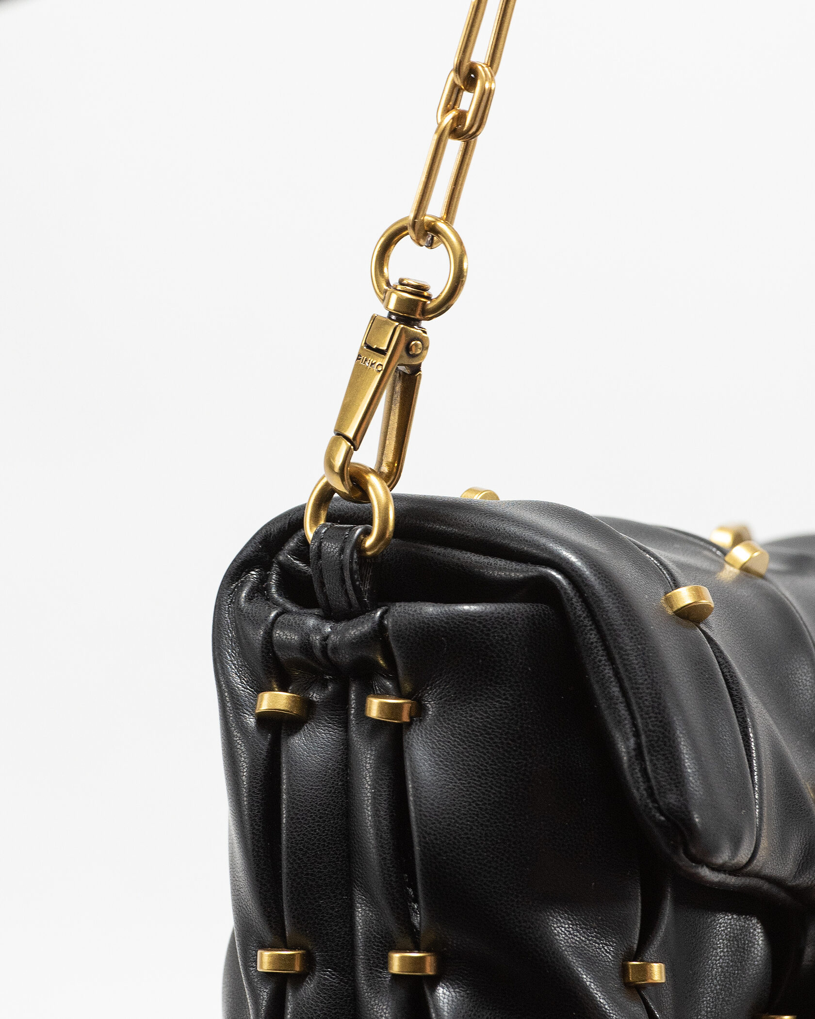 Pinko Love Small Puff Maxi Quilt Shoulder Bag in Black with Studs - 12