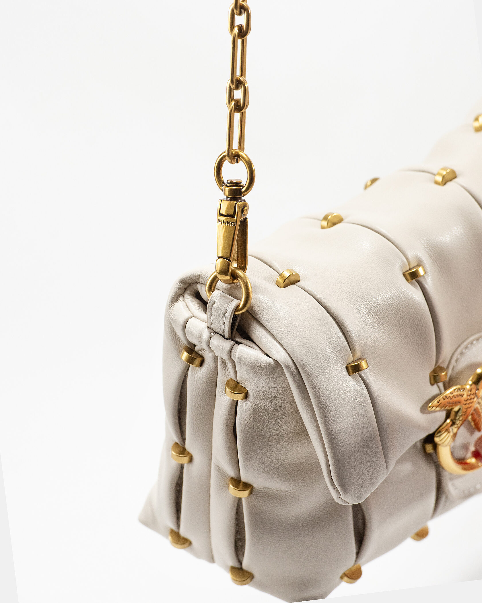 Pinko Love Small Puff Maxi Quilt Shoulder Bag in White with Studs - 7