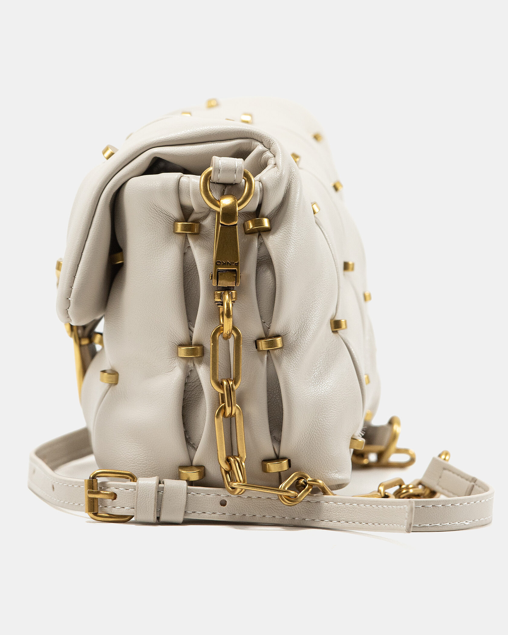 Pinko Love Small Puff Maxi Quilt Shoulder Bag in White with Studs - 8