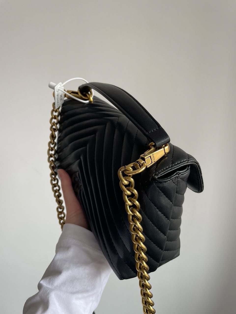 Pinko Mini Classic Lady Love Bag Puff Chevron Black/Gold - 11