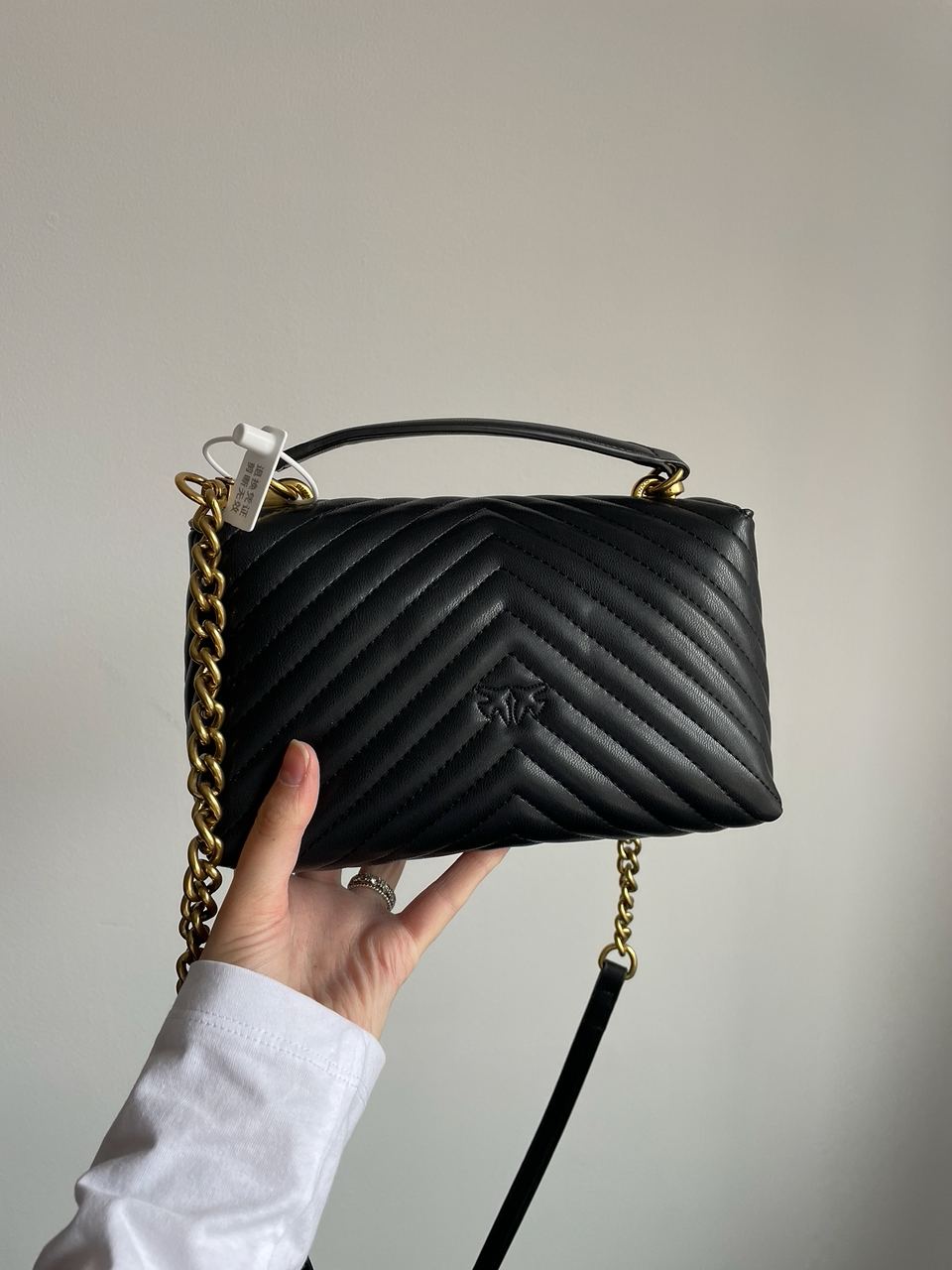 Pinko Mini Classic Lady Love Bag Puff Chevron Black/Gold - 12