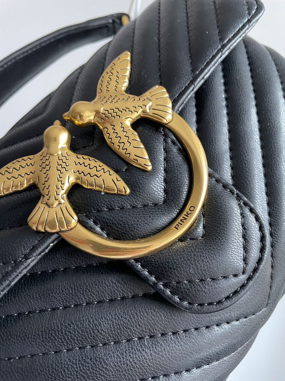 Pinko Mini Classic Lady Love Bag Puff Chevron Black/Gold - 9