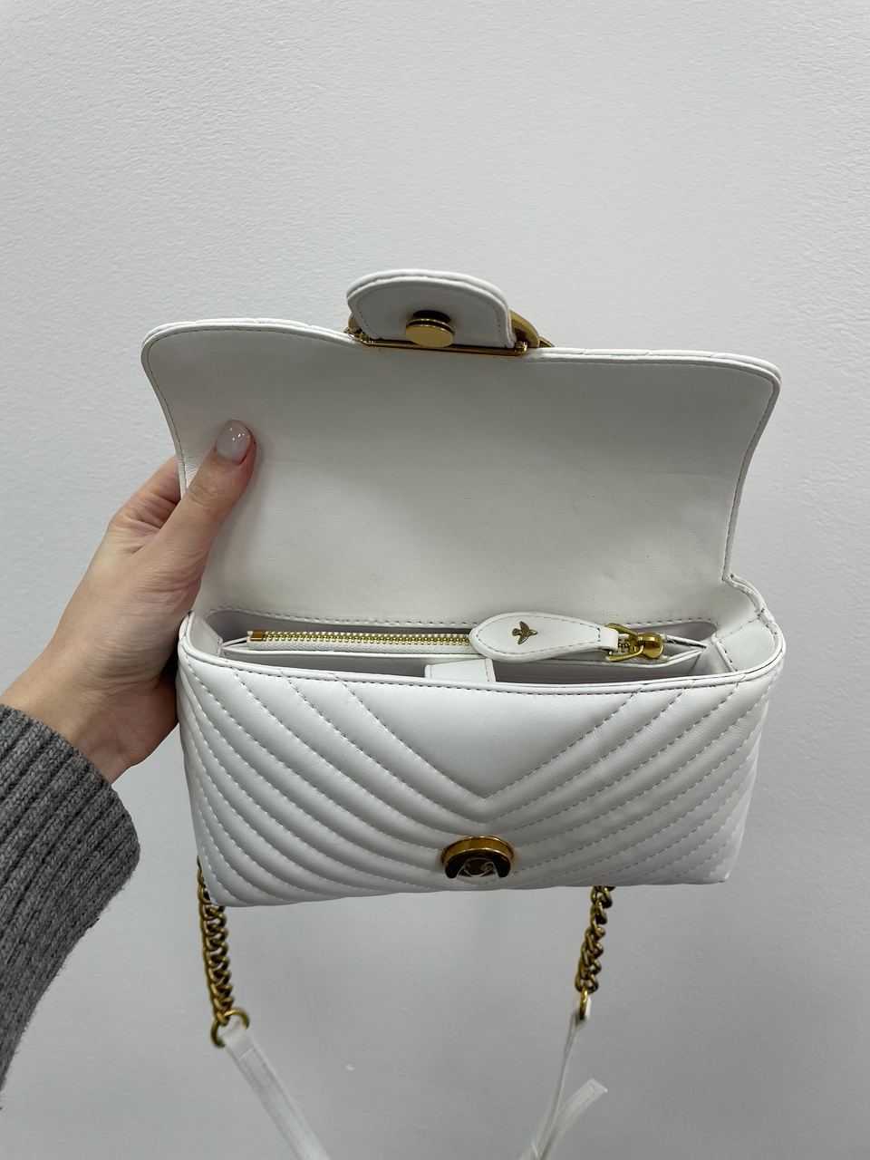 Pinko Mini Classic Lady Love Bag Puff Chevron White/Gold - 14