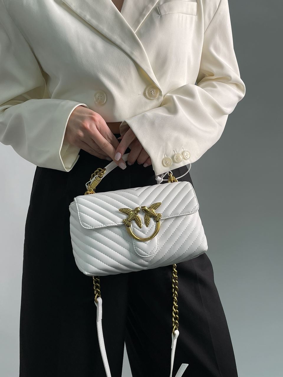 Pinko Mini Classic Lady Love Bag Puff Chevron White/Gold - 4