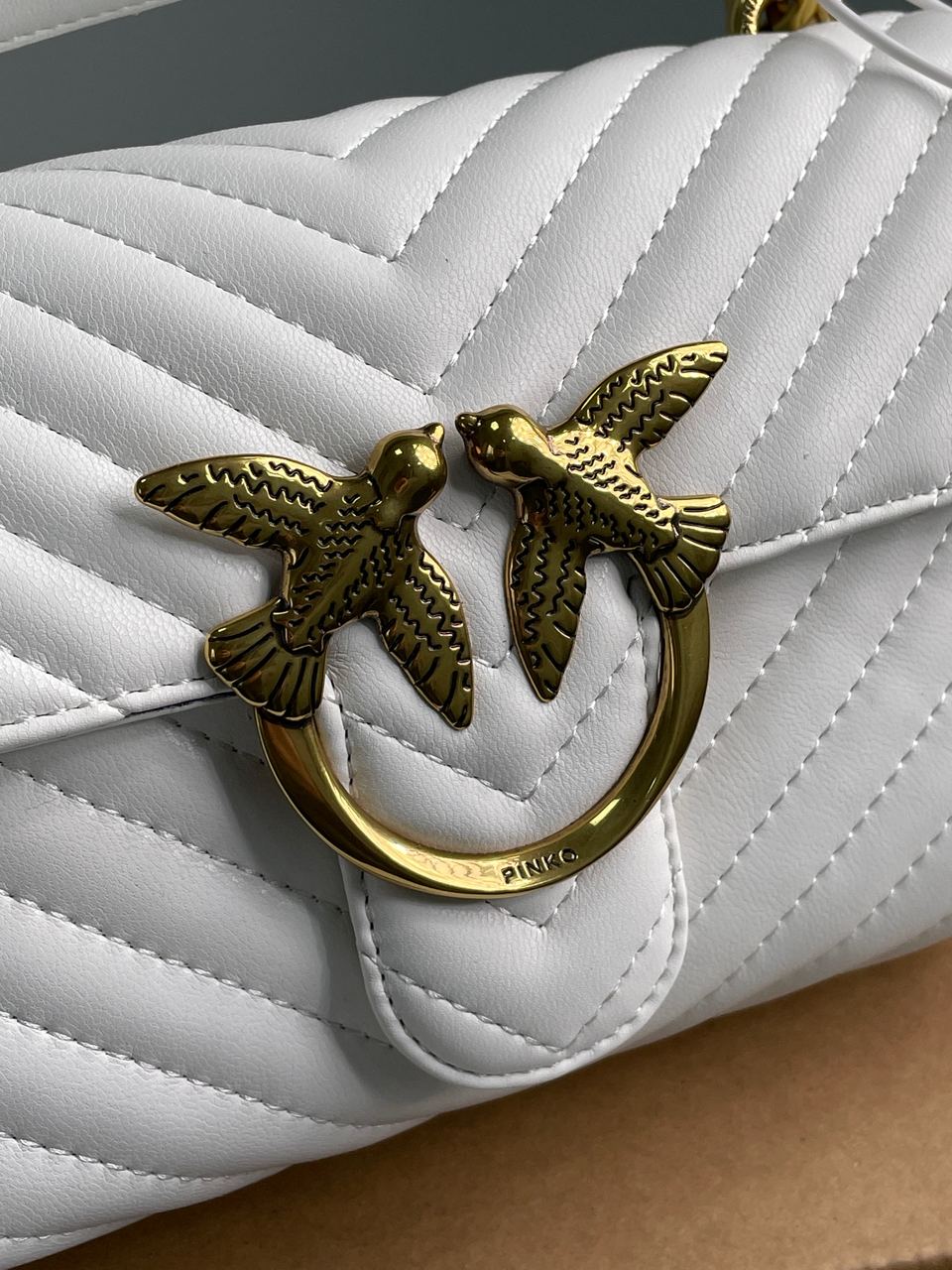 Pinko Mini Classic Lady Love Bag Puff Chevron White/Gold - 7