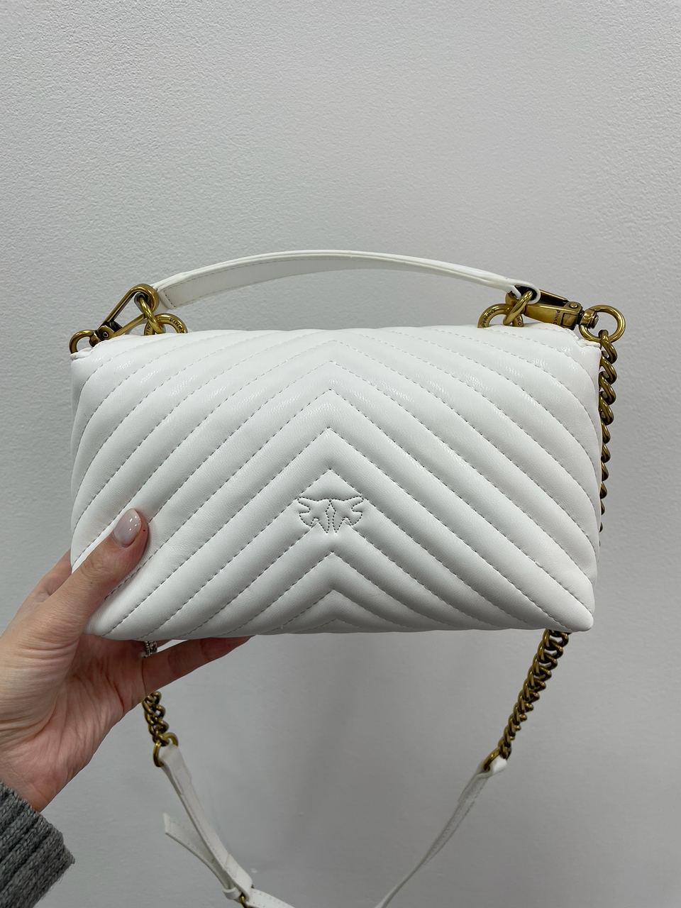 Pinko Mini Classic Lady Love Bag Puff Chevron White/Gold - 8