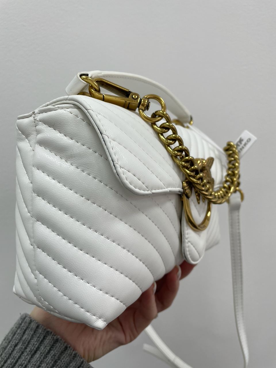 Pinko Mini Classic Lady Love Bag Puff Chevron White/Gold - 9