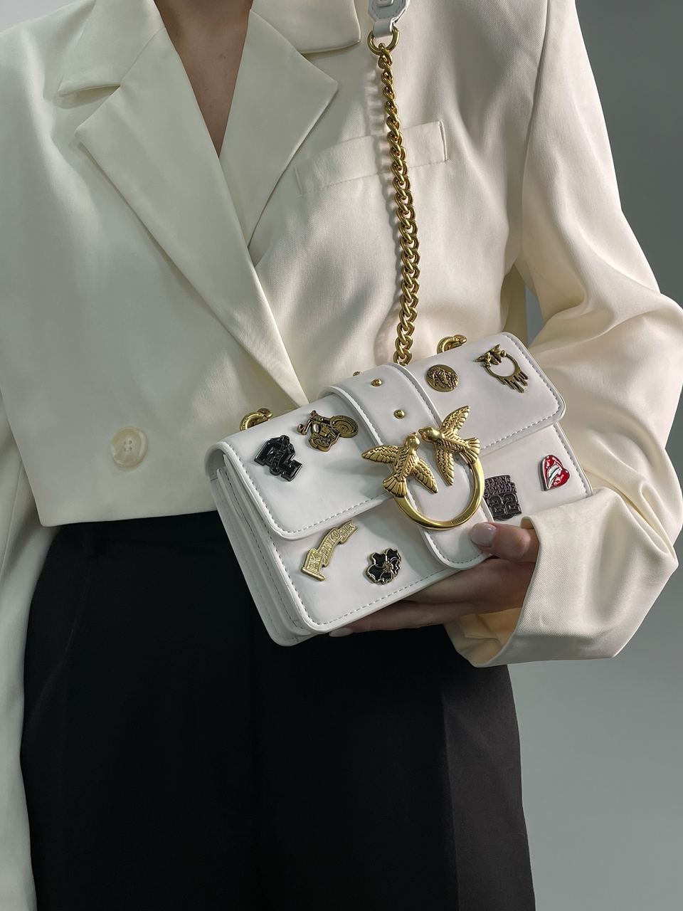 Pinko Mini Love Bag One Simply With Enamel Pin White - 5