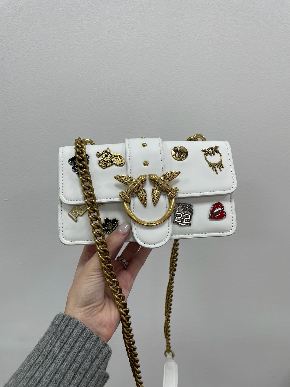 Pinko Mini Love Bag One Simply With Enamel Pin White - 8