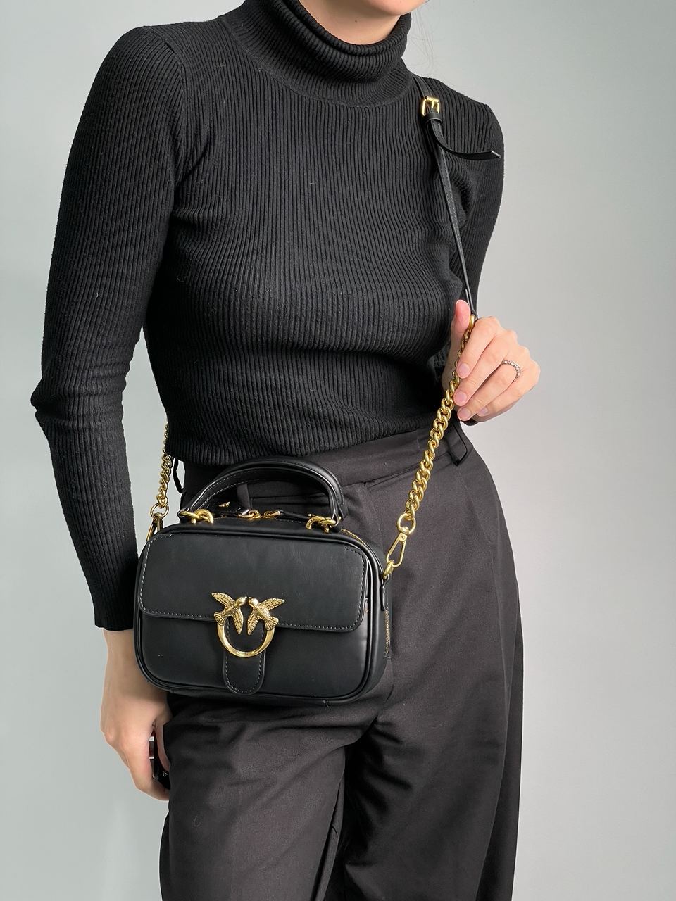 Pinko Square Simply Mini Calfskin Bag Black - 6