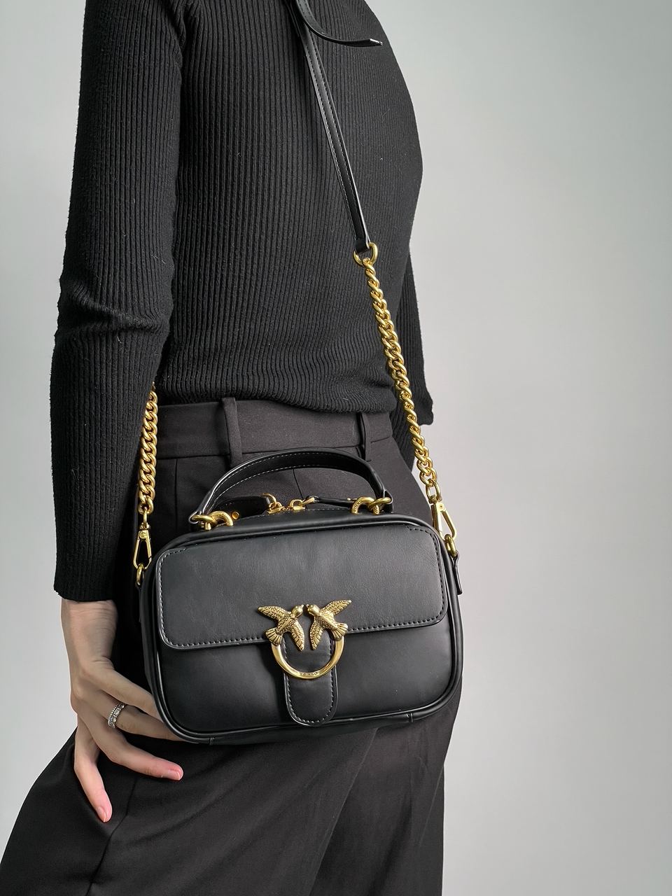 Pinko Square Simply Mini Calfskin Bag Black - 7