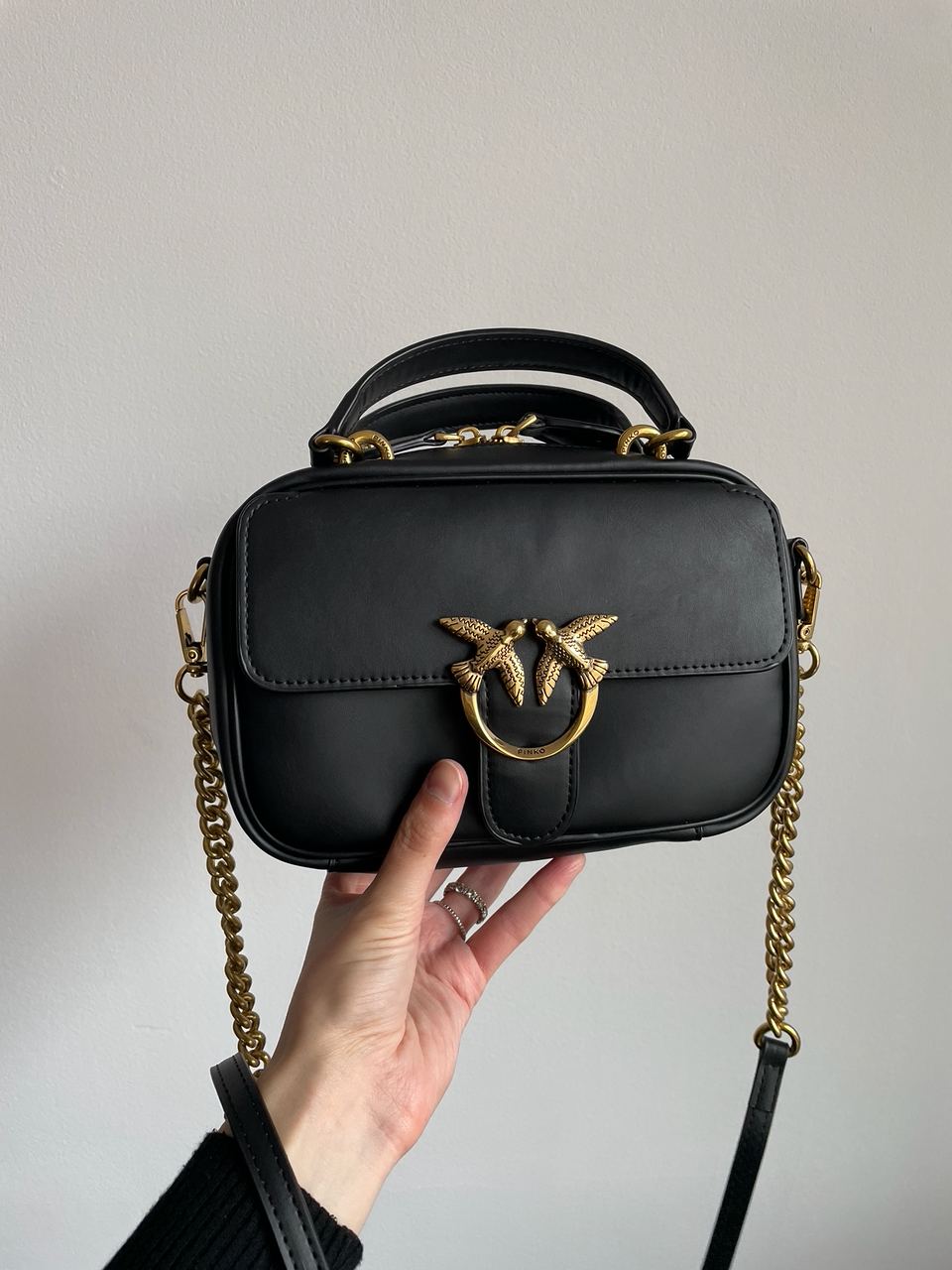 Pinko Square Simply Mini Calfskin Bag Black - 9