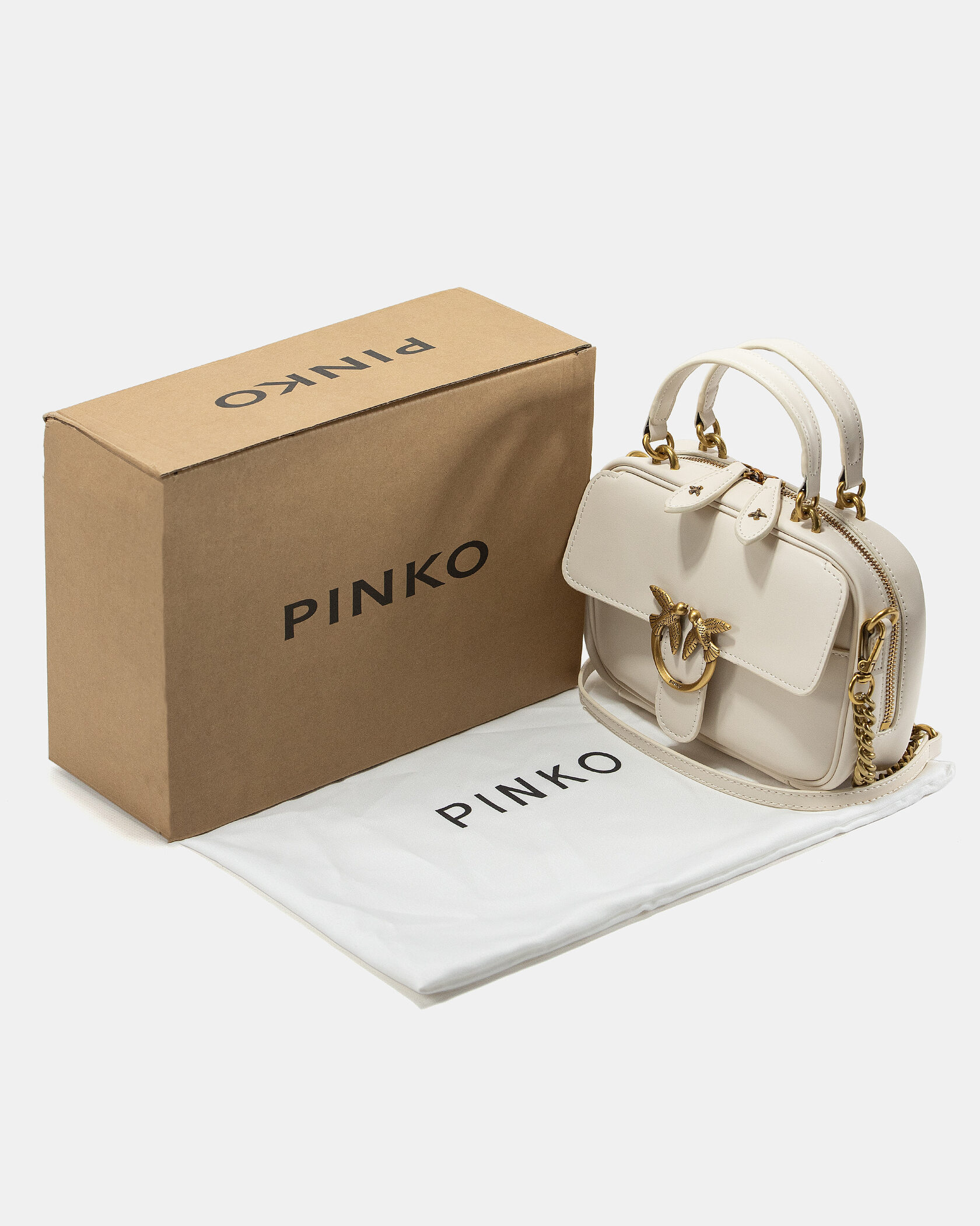 Pinko Square Simply Mini Calfskin Bag Cream - 2