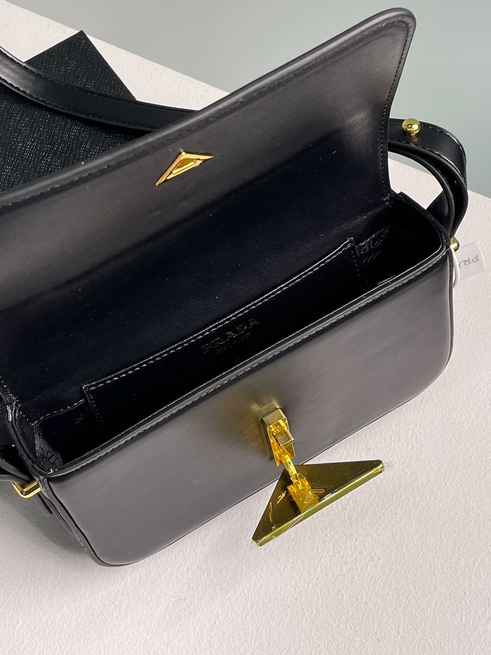 Prada Leather Shoulder Bag Black/Gold - 14