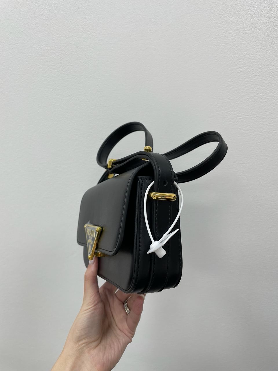 Prada Leather Shoulder Bag Black/Gold - 9