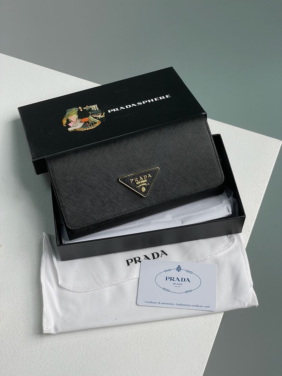 Prada Logo Leather Bi Fold Long Wallet Black - 2