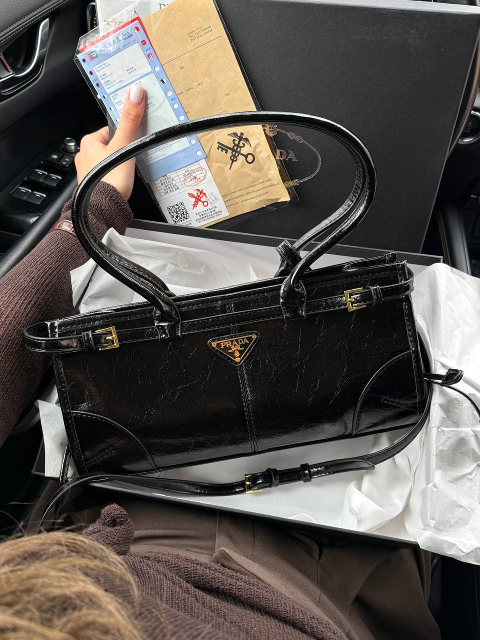Prada Medium Leather Handbag Black - 2