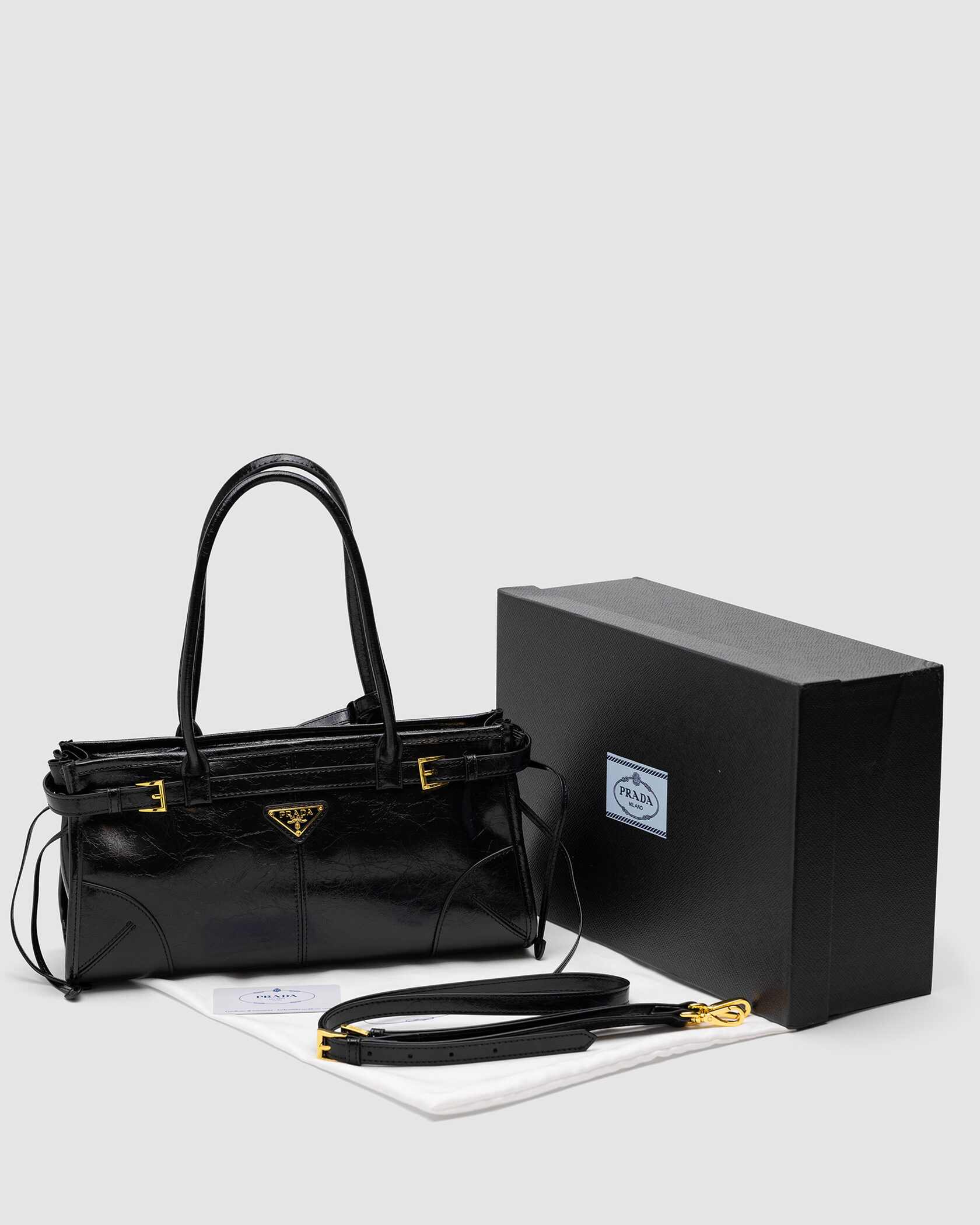 Prada Medium Leather Handbag Black - 2