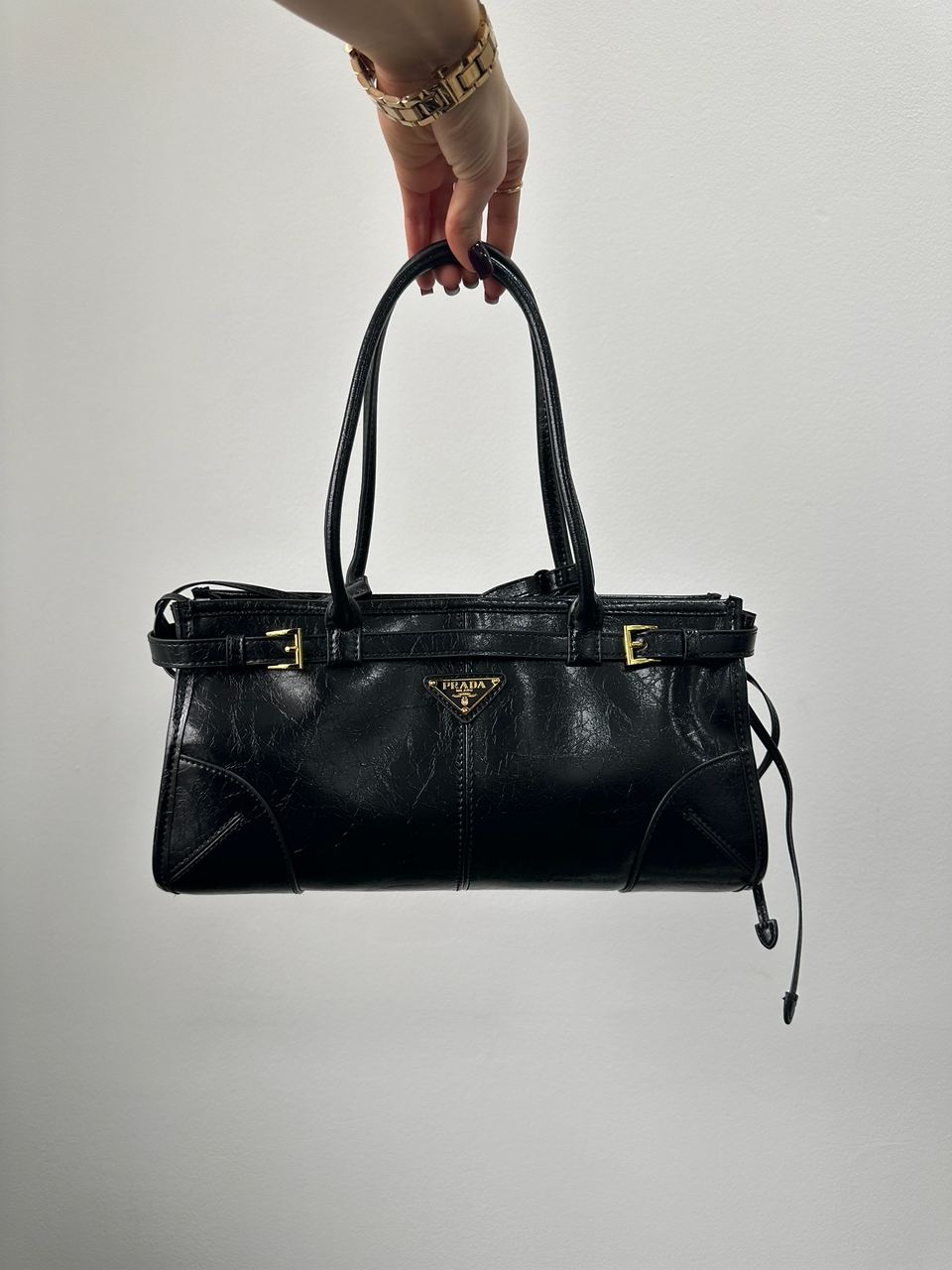 Prada Medium Leather Handbag Black - 5