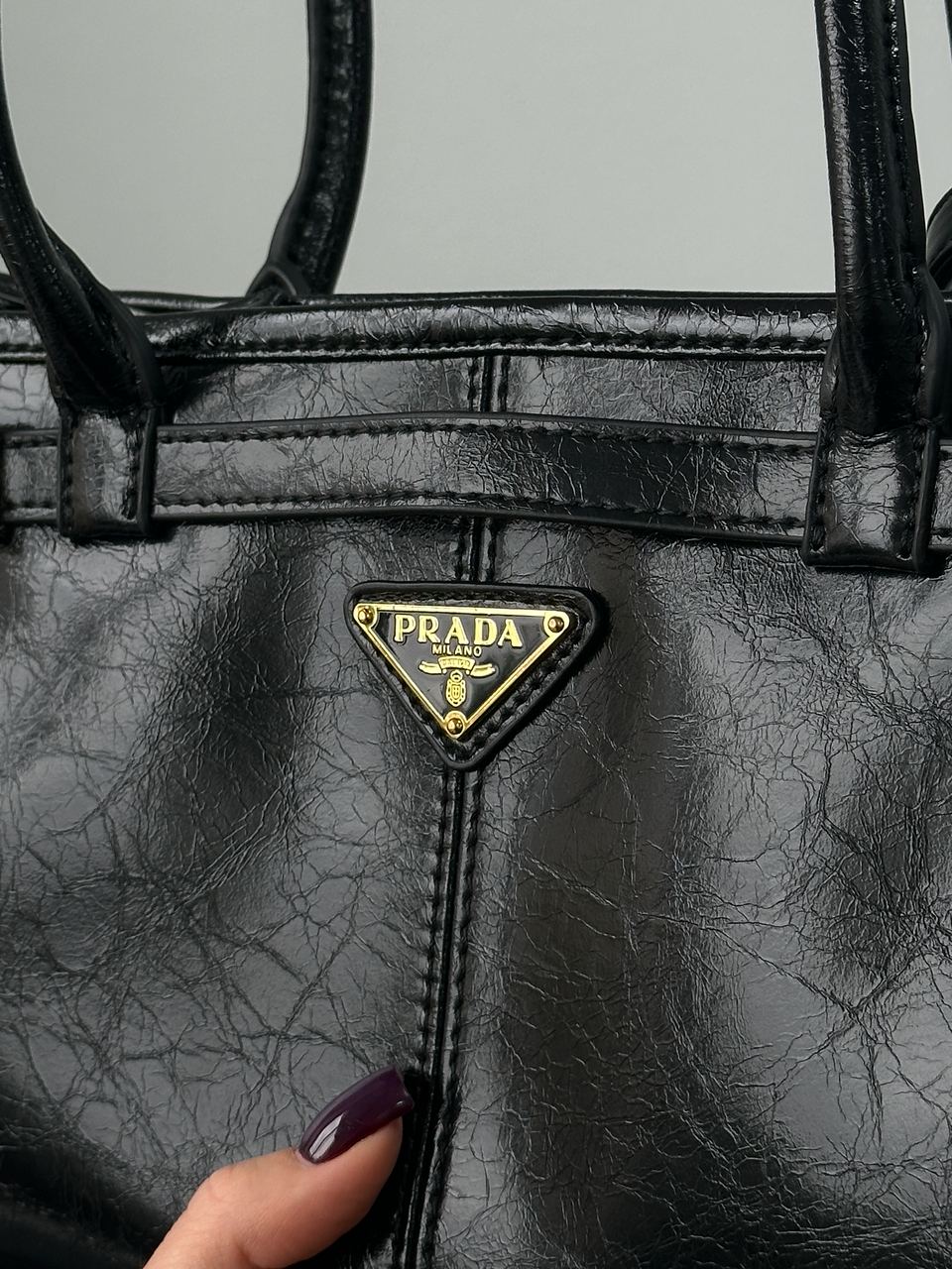 Prada Medium Leather Handbag Black - 6