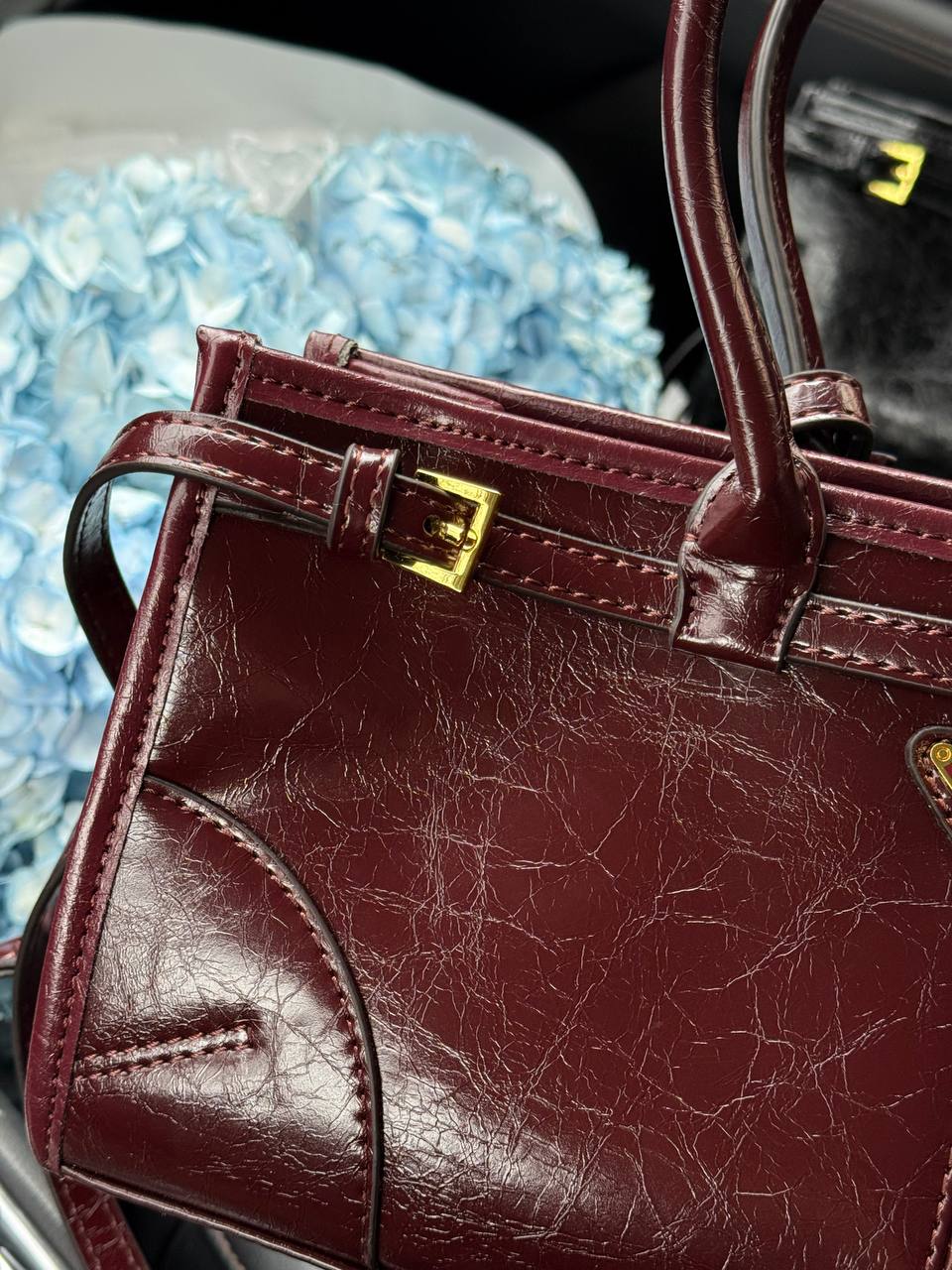 Prada Medium Leather Handbag Burgundy - 12