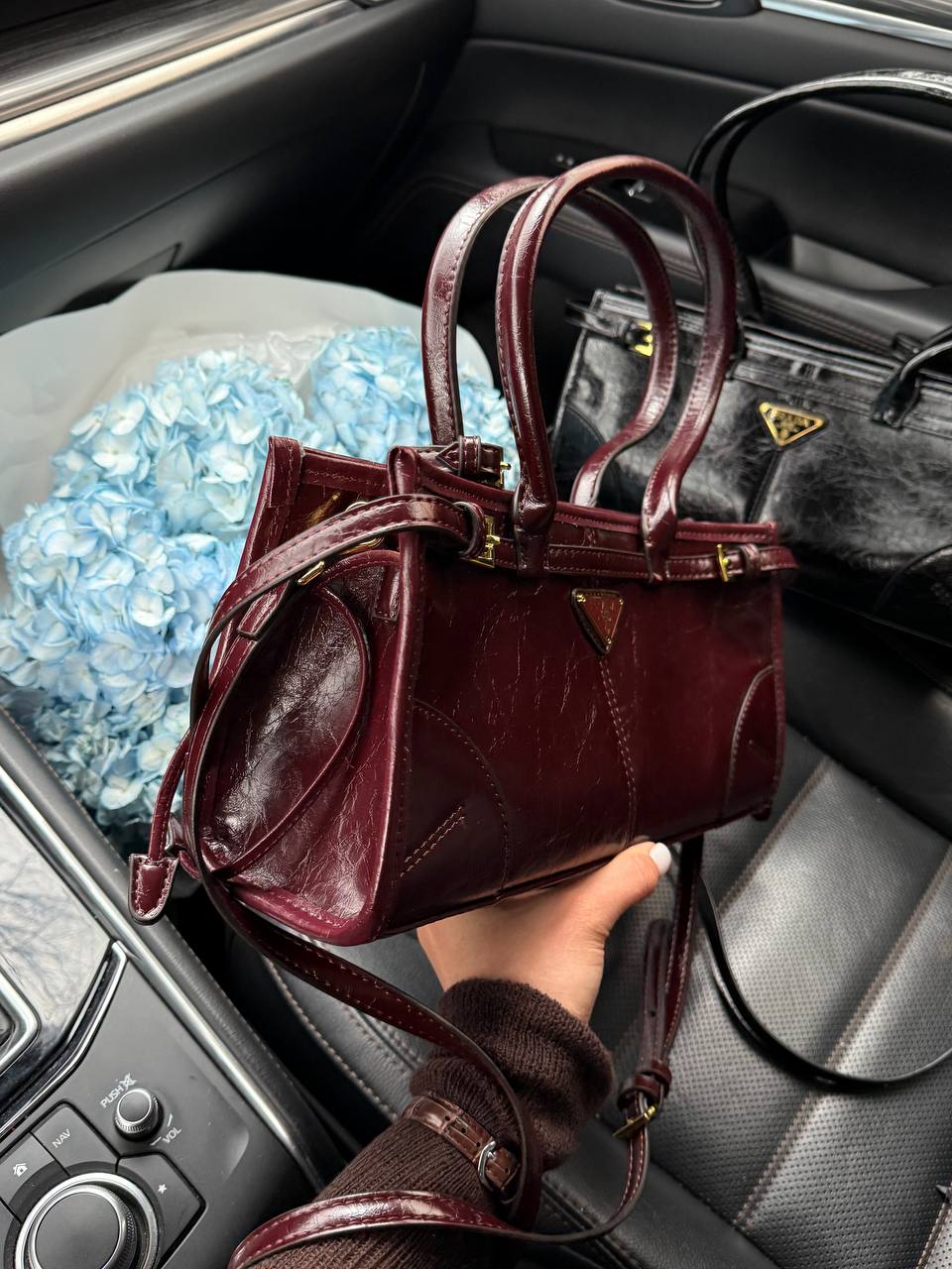 Prada Medium Leather Handbag Burgundy - 9