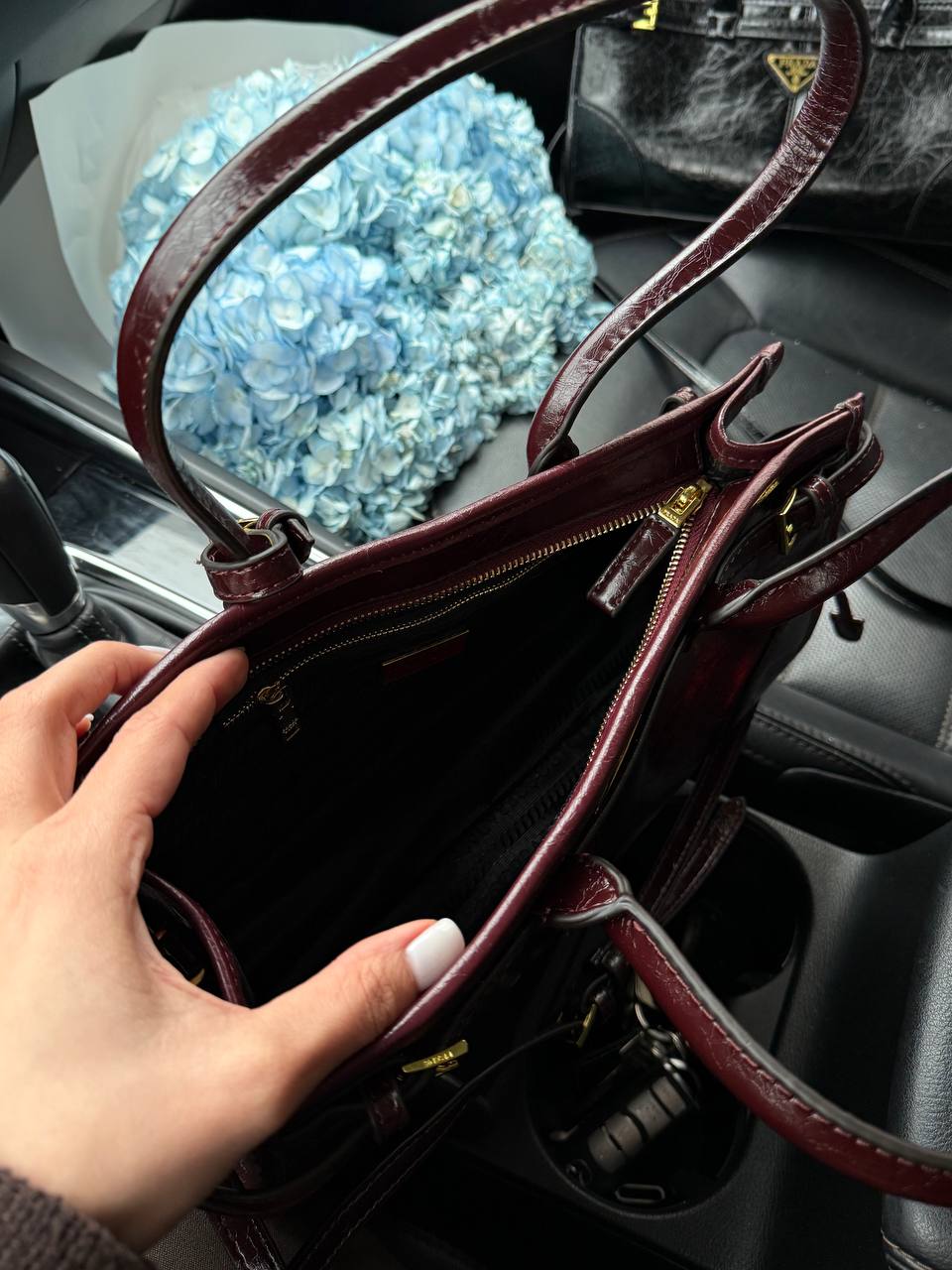 Prada Medium Leather Handbag Burgundy - 11