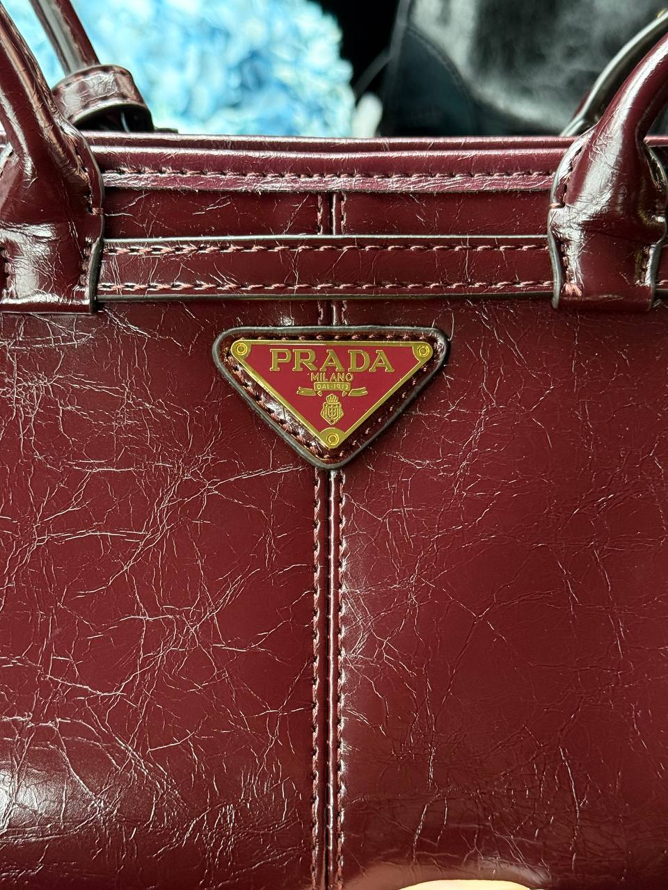 Prada Medium Leather Handbag Burgundy - 4