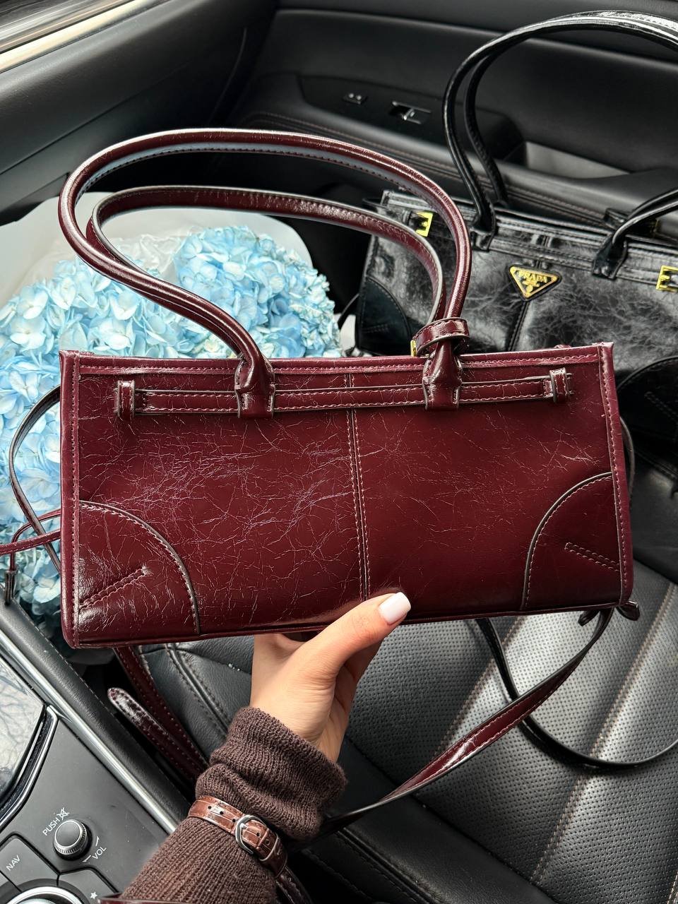 Prada Medium Leather Handbag Burgundy - 9