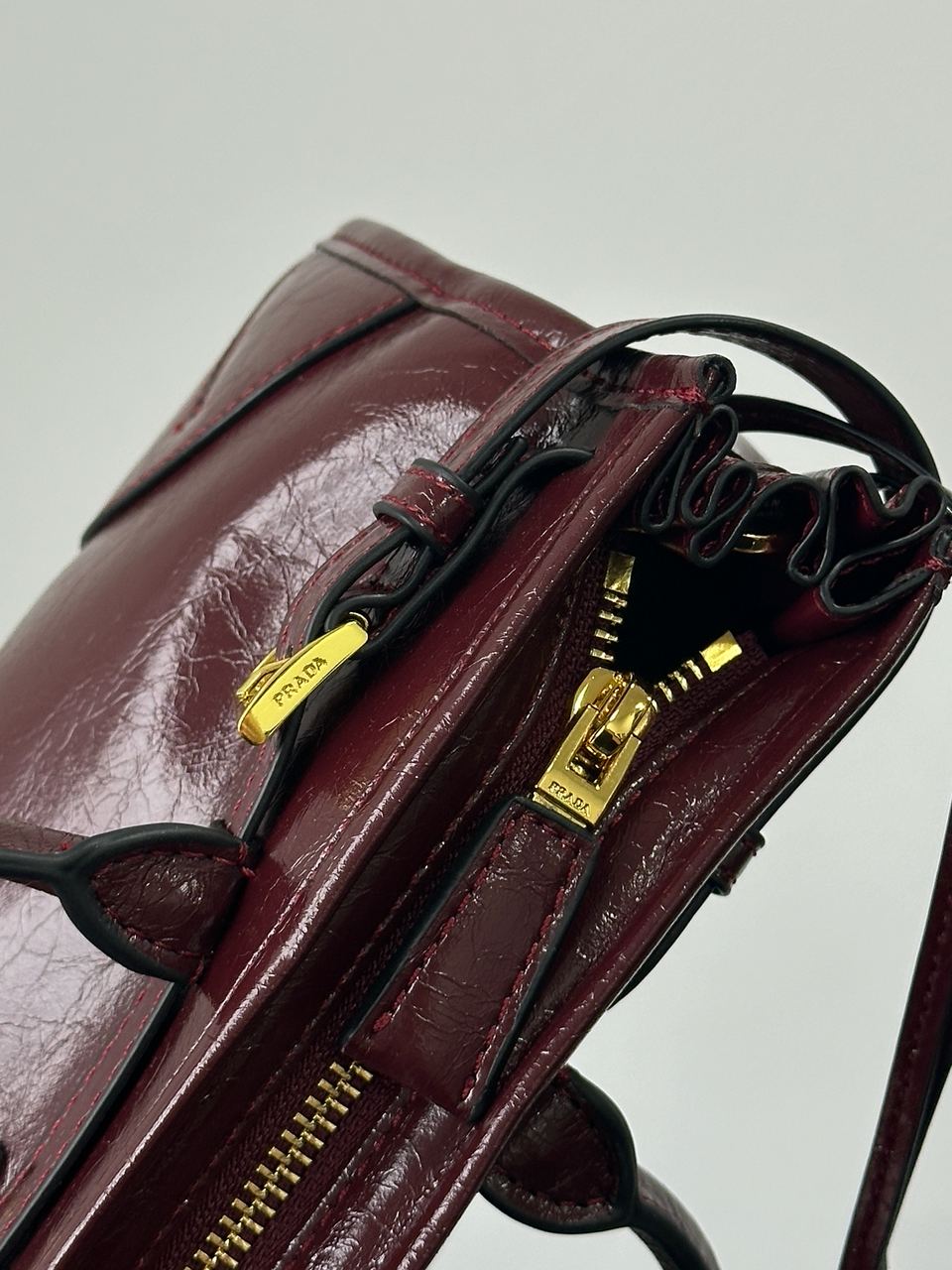 Prada Medium Leather Handbag Burgundy - 11