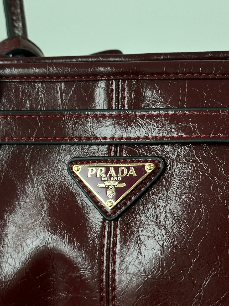Prada Medium Leather Handbag Burgundy - 6