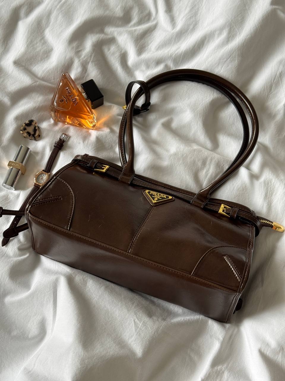 Prada Medium Leather Handbag Chocolate - 10
