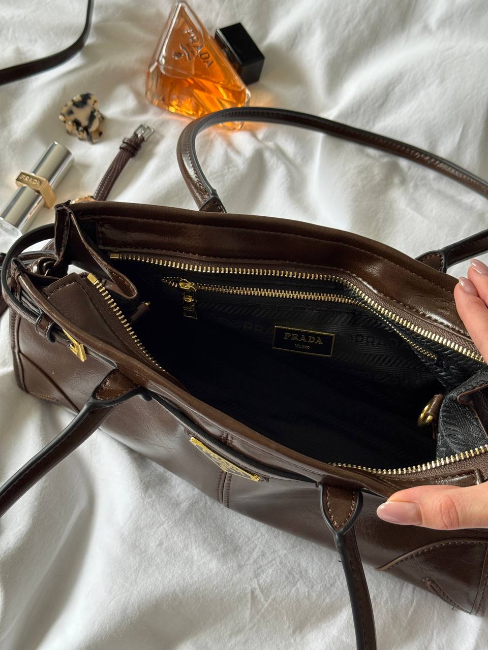 Prada Medium Leather Handbag Chocolate - 14