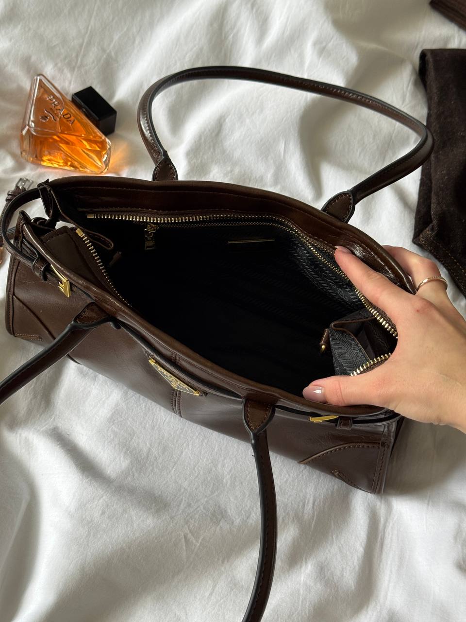 Prada Medium Leather Handbag Chocolate - 15