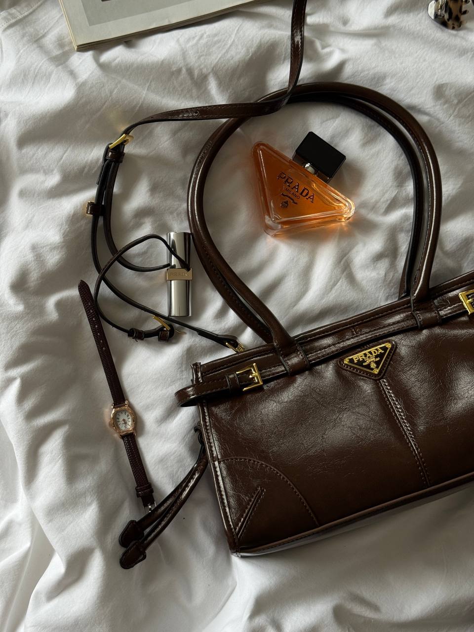 Prada Medium Leather Handbag Chocolate - 3