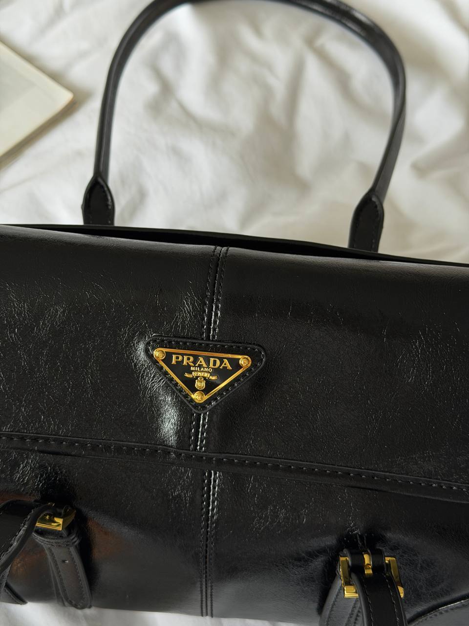 Prada Medium Leather Shoulder Bag Black - 4