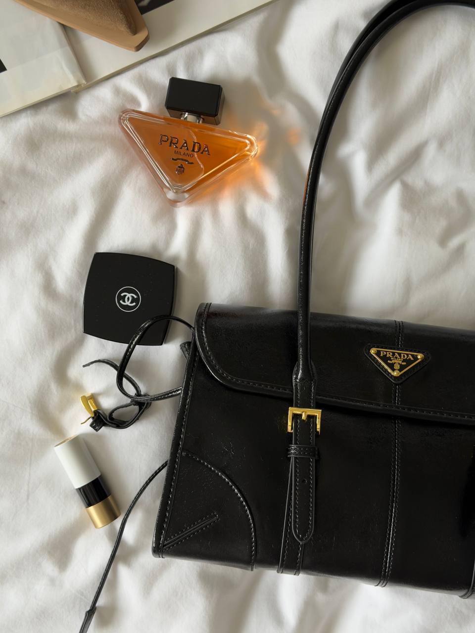 Prada Medium Leather Shoulder Bag Black - 8