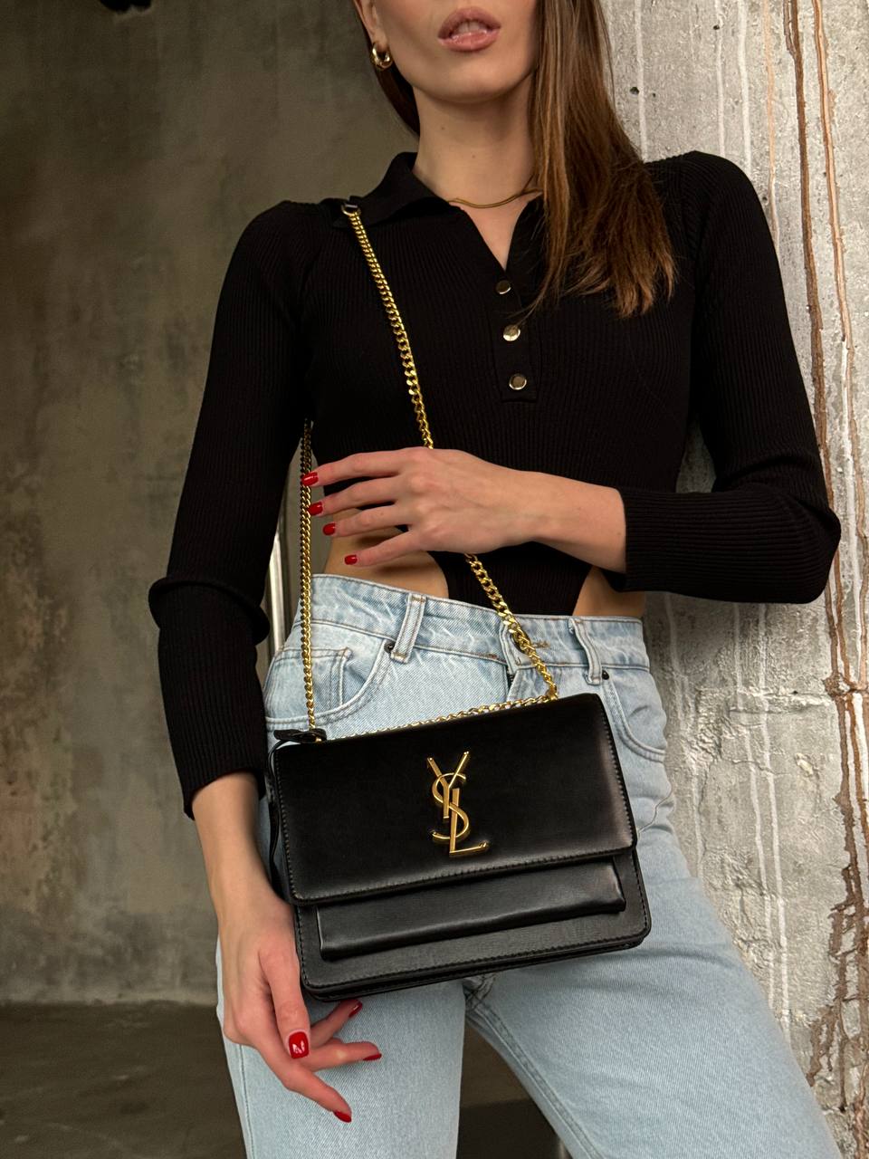 Saint Laurent Baby Sunset Chain Bag In Black - 2