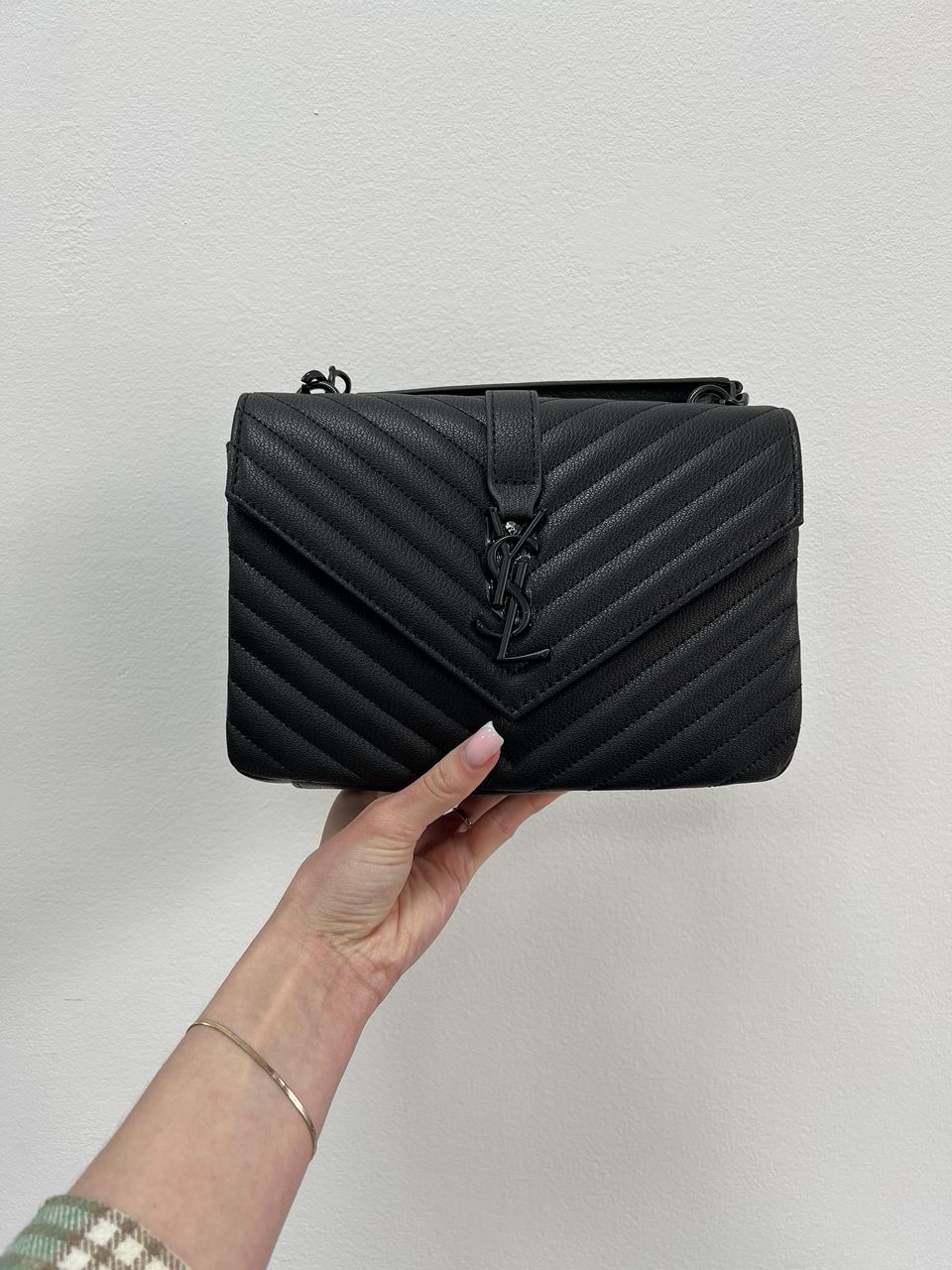 Saint Laurent College Medium in Quilted Leather Black/Black - 2