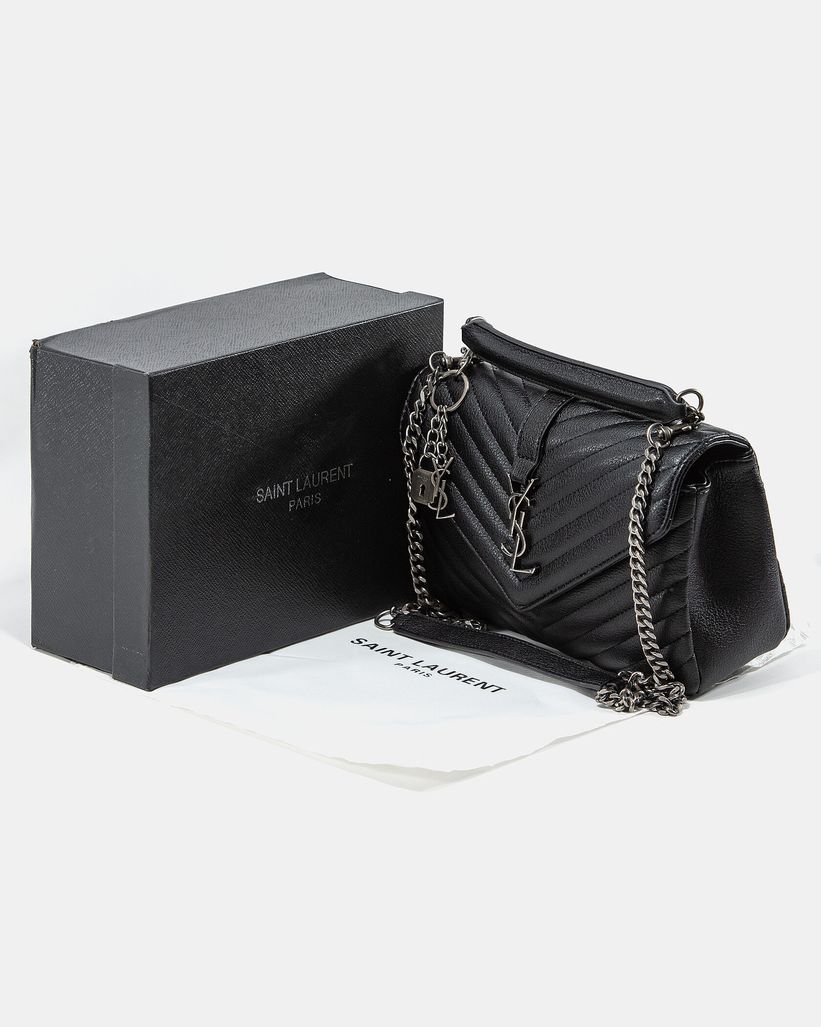 Saint Laurent College Medium in Quilted Leather Black/Silver - 2