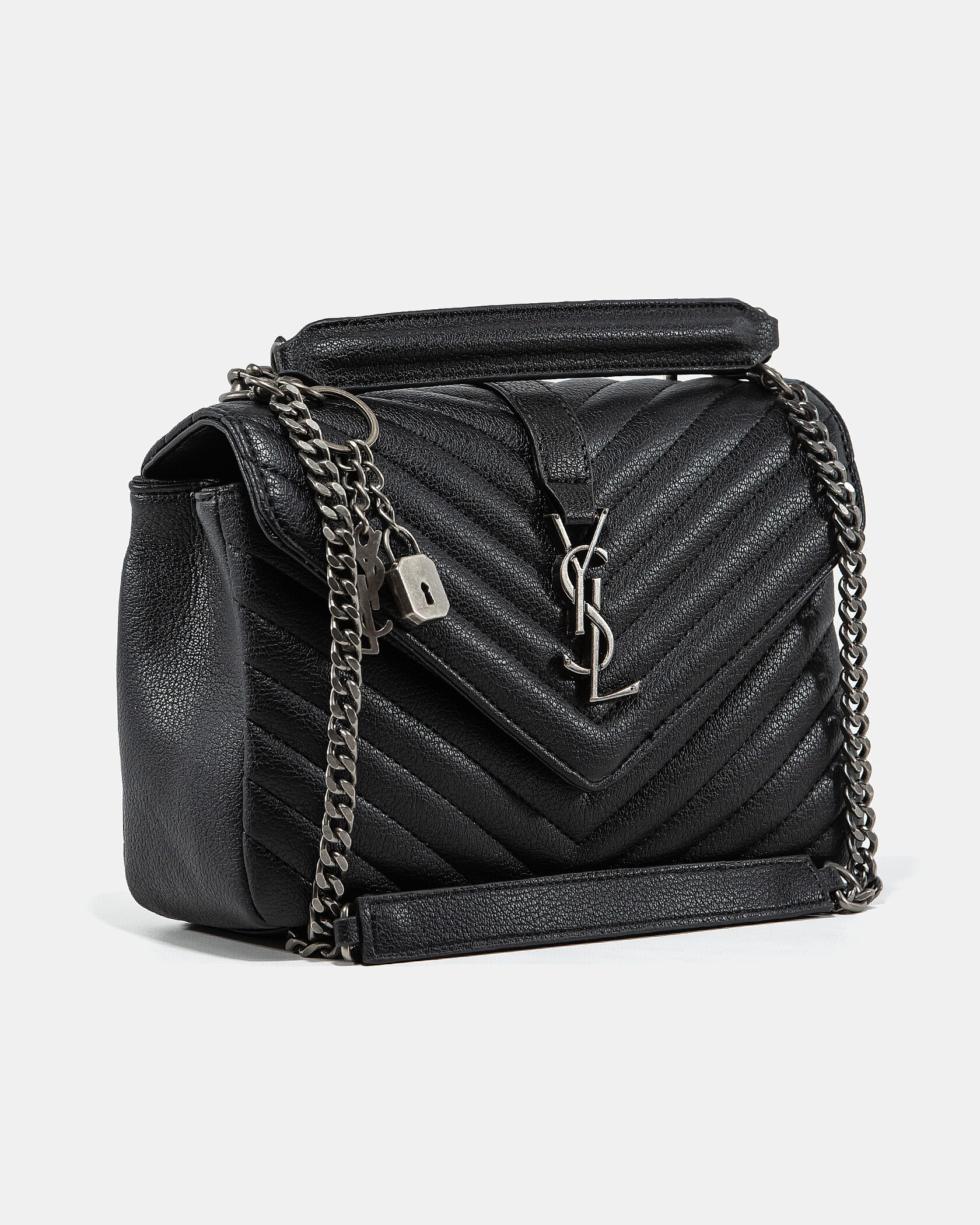 Saint Laurent College Medium in Quilted Leather Black/Silver - 5
