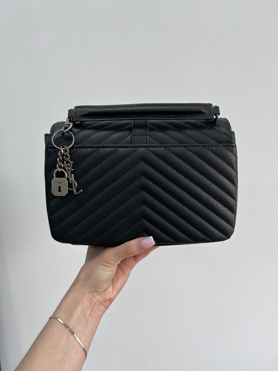 Saint Laurent College Medium in Quilted Leather Black/Silver - 3