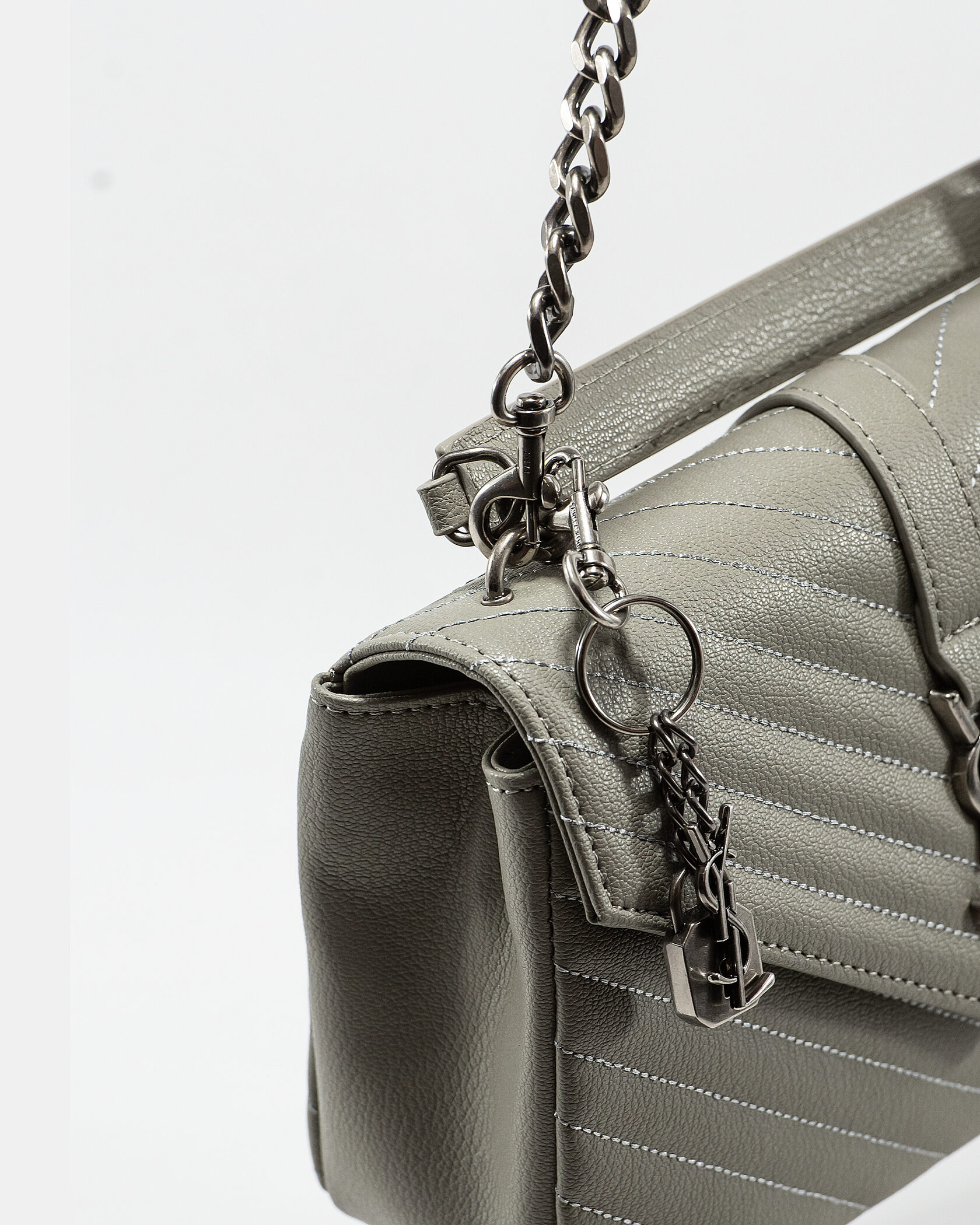 Saint Laurent College Medium in Quilted Leather Grey/Silver - 11