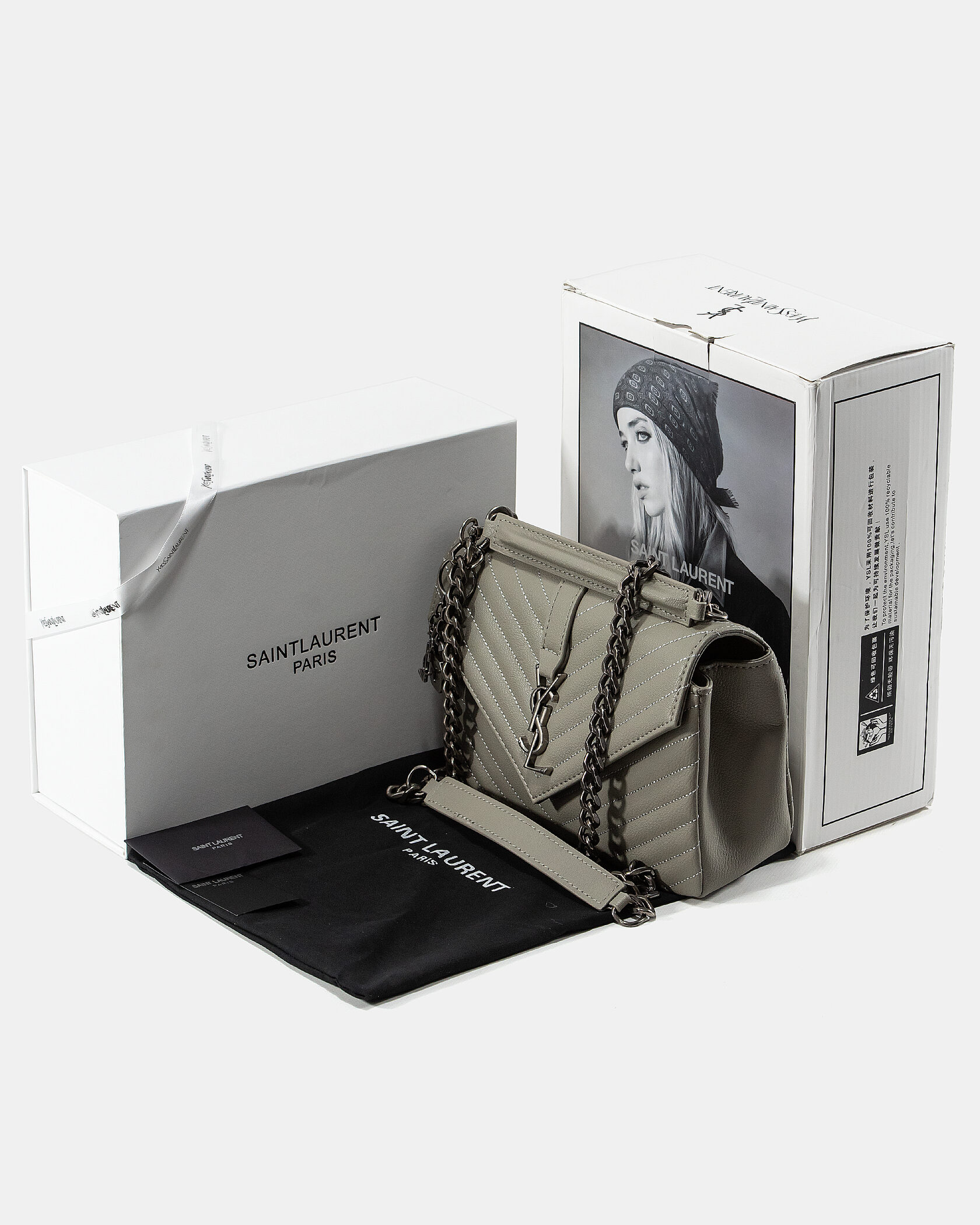 Saint Laurent College Medium in Quilted Leather Grey/Silver - 2