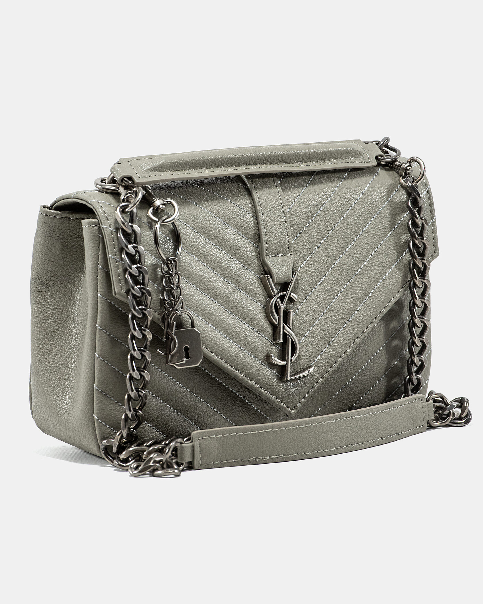 Saint Laurent College Medium in Quilted Leather Grey/Silver - 5