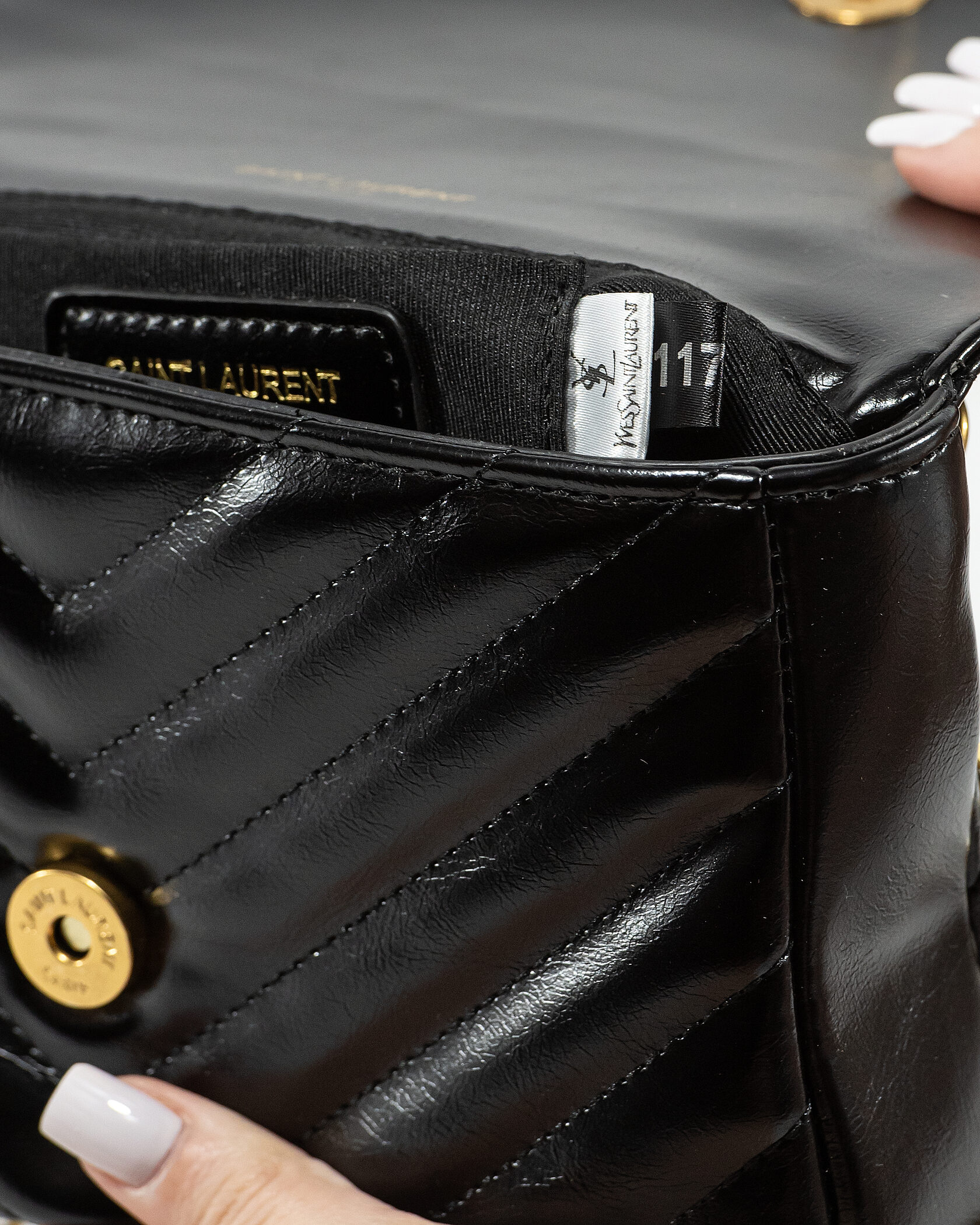 Saint Laurent College Small Top Handle Bag in Black Matelassé Leather - 15