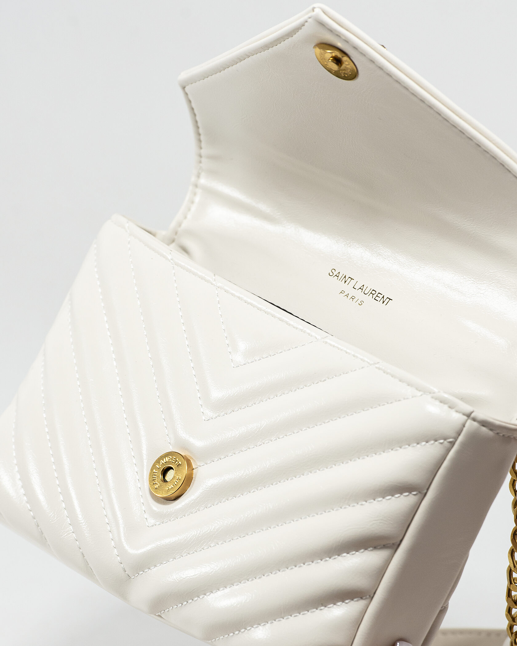 Saint Laurent College Small Top Handle Bag in White Matelassé Leather - 11