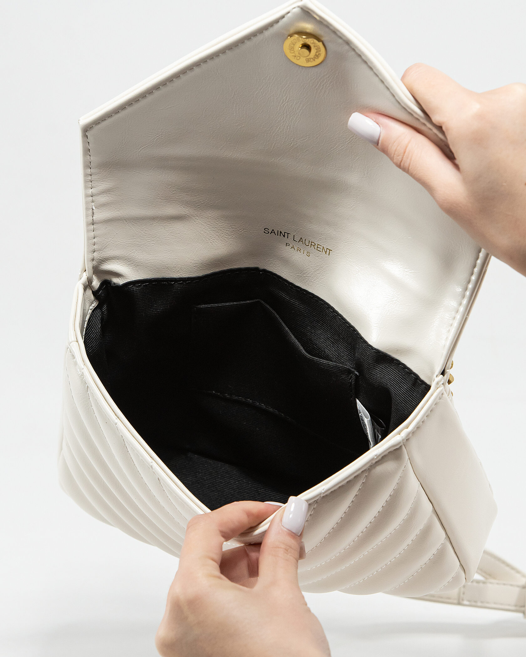 Saint Laurent College Small Top Handle Bag in White Matelassé Leather - 14