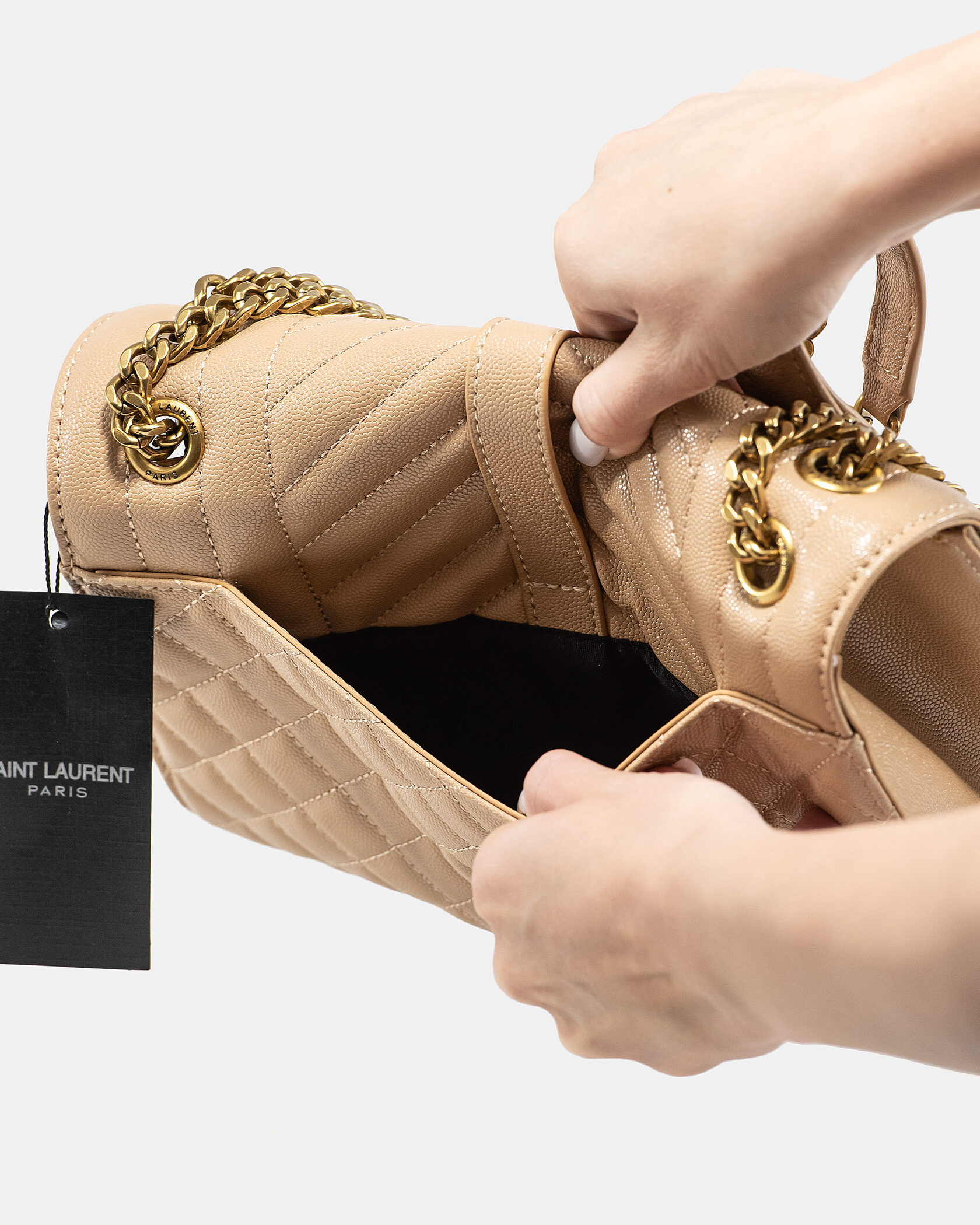 Saint Laurent Envelope Medium In Quilted Leather Beige - 11